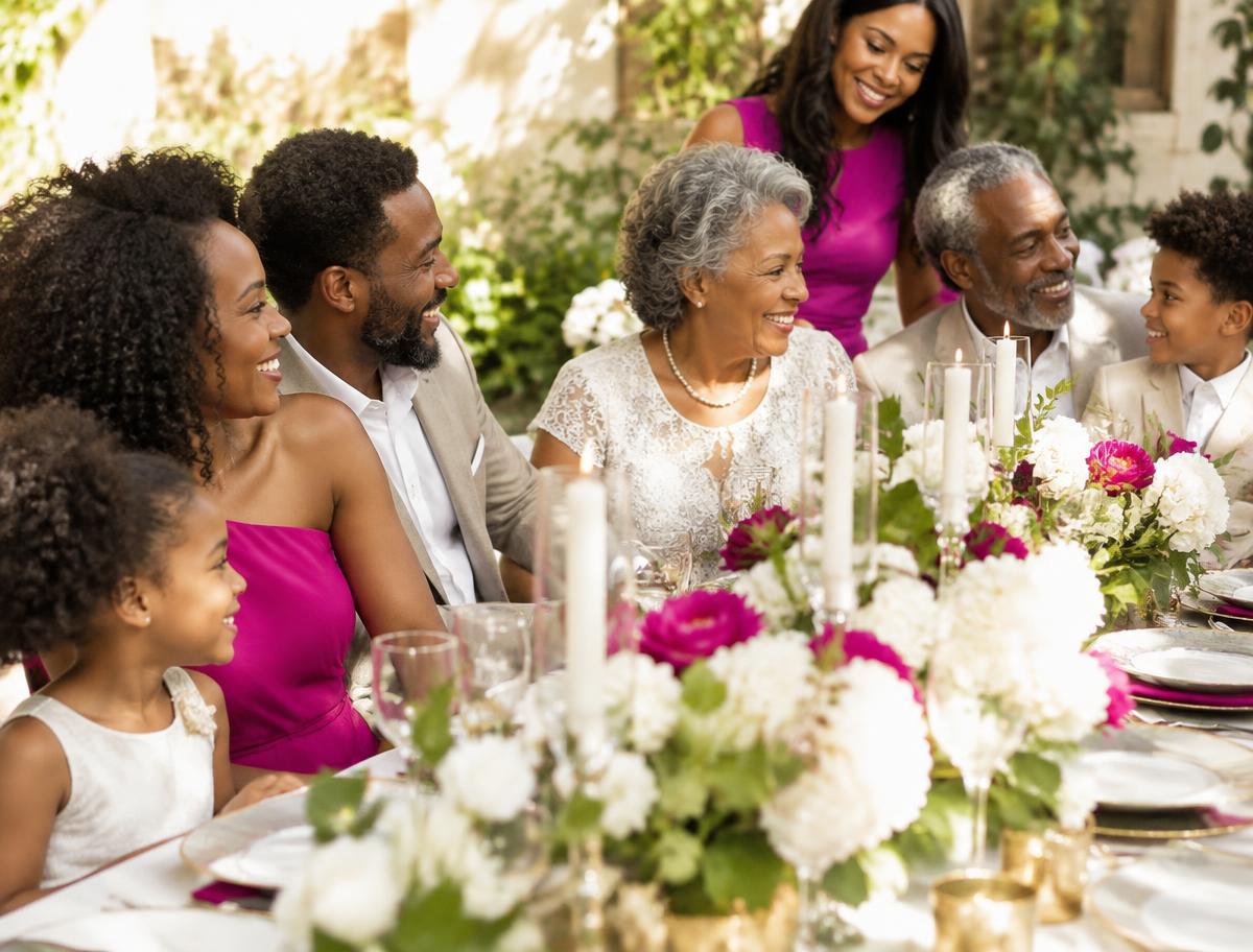 Three generations sharing a welcoming family gathering around a table